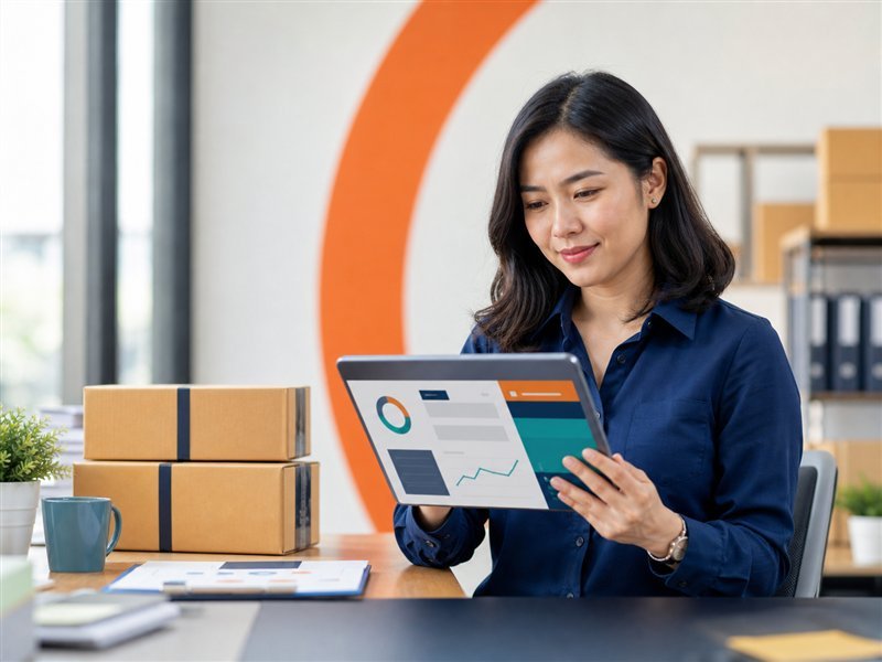 NST Cargo customer reviewing a digital shipping invoice on a tablet